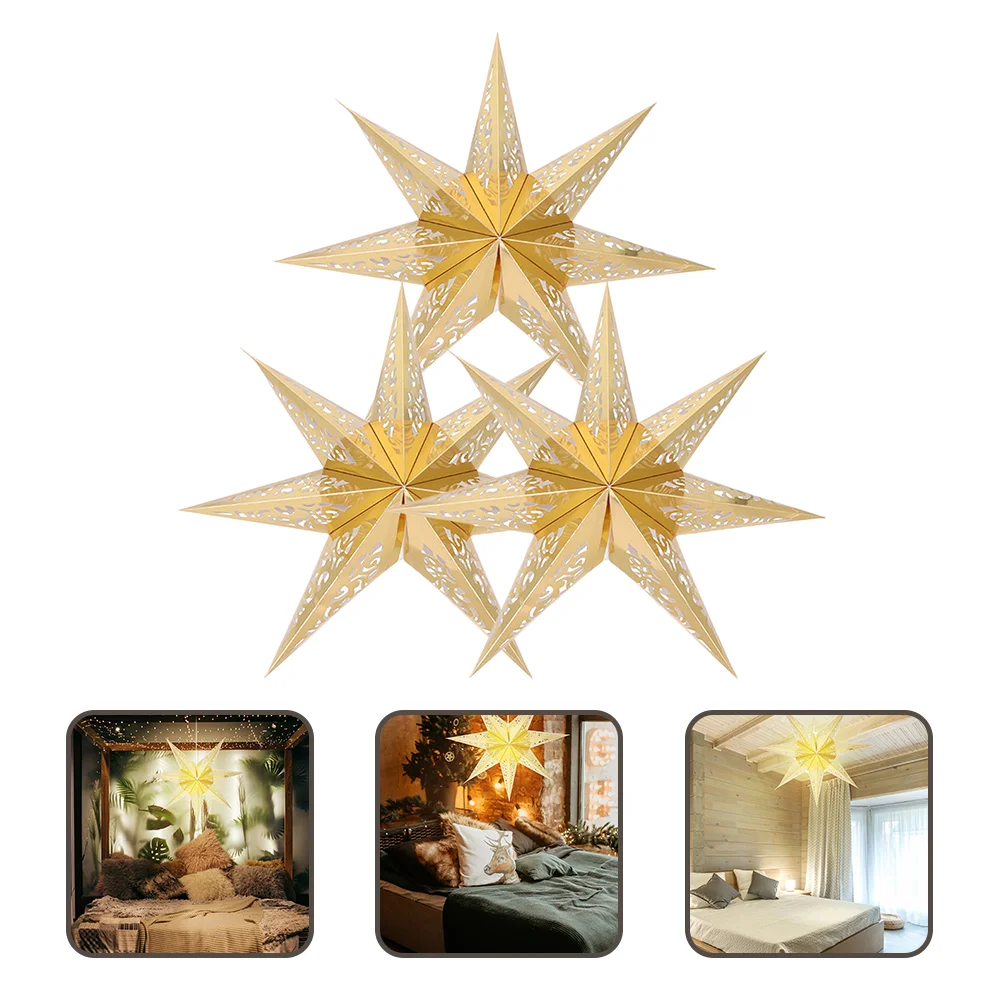 3 Pcs Star Decorative Lampshade Paper Hanging Lantern Shades Desk Light Covers Window