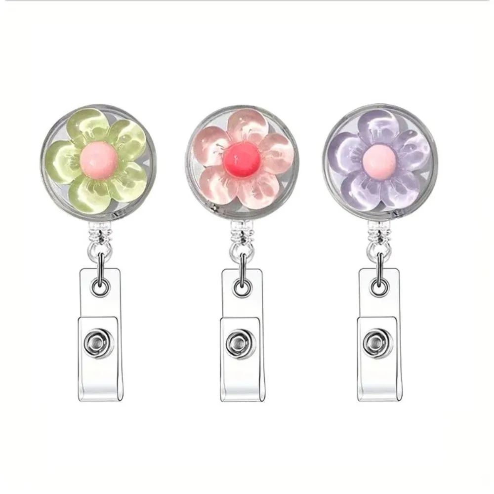 Cute Floral Badge Reel Retractable Transparent Worker ID Card Pull Buckle Doctore Nurse Durable ID Card Badge Holder Clip