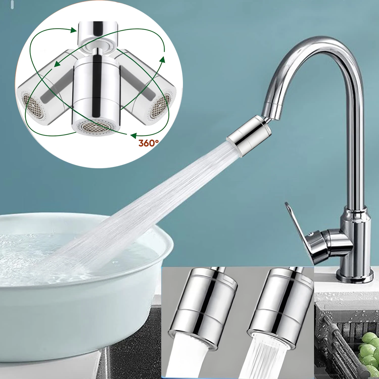 360° Rotary Kitchen Faucet Spray Head Filter washbasin Splash proof Adapter 2 Mode adjustable Kitchen Sink Faucet Aerator