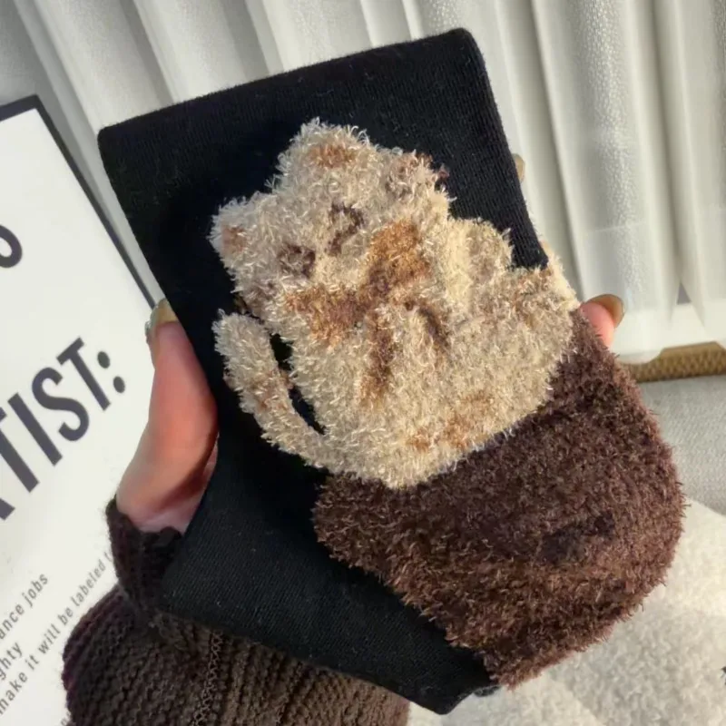 القط ريشة الغزل نمط الجوارب العظم عالية أنبوب تنفس الدافئة تكويم الكرتون المرأة منتصف العجل الشتاء الكاحل الجوارب