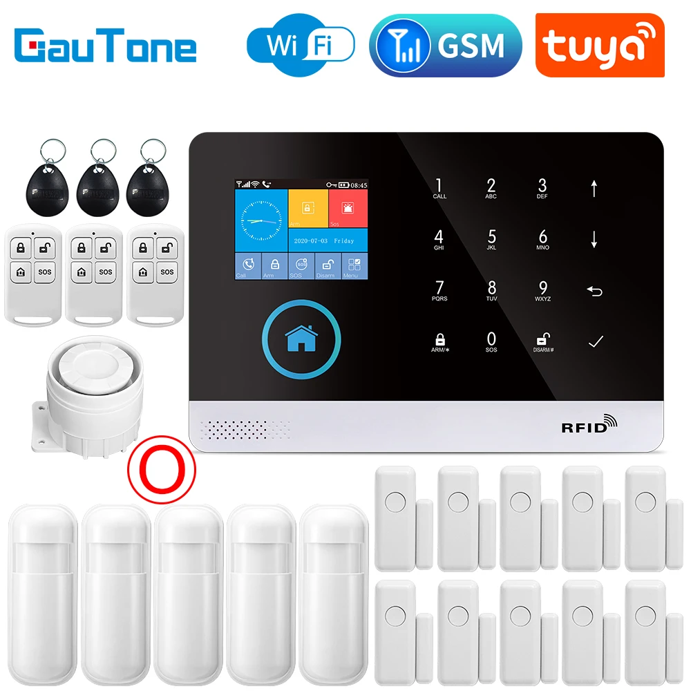 

GPST-PG103 2G home safety alarm system, 433MHz wireless anti-theft alarm, WiFi, GSM, Tuya smart home application control