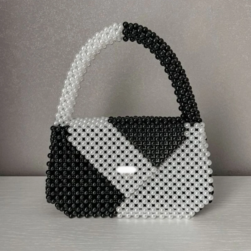 

Black White Spliced Hand-held Women's Bag New Acrylic Bead Handmade Shoulder Bags for Women Can Be Customizable Logo Handbag