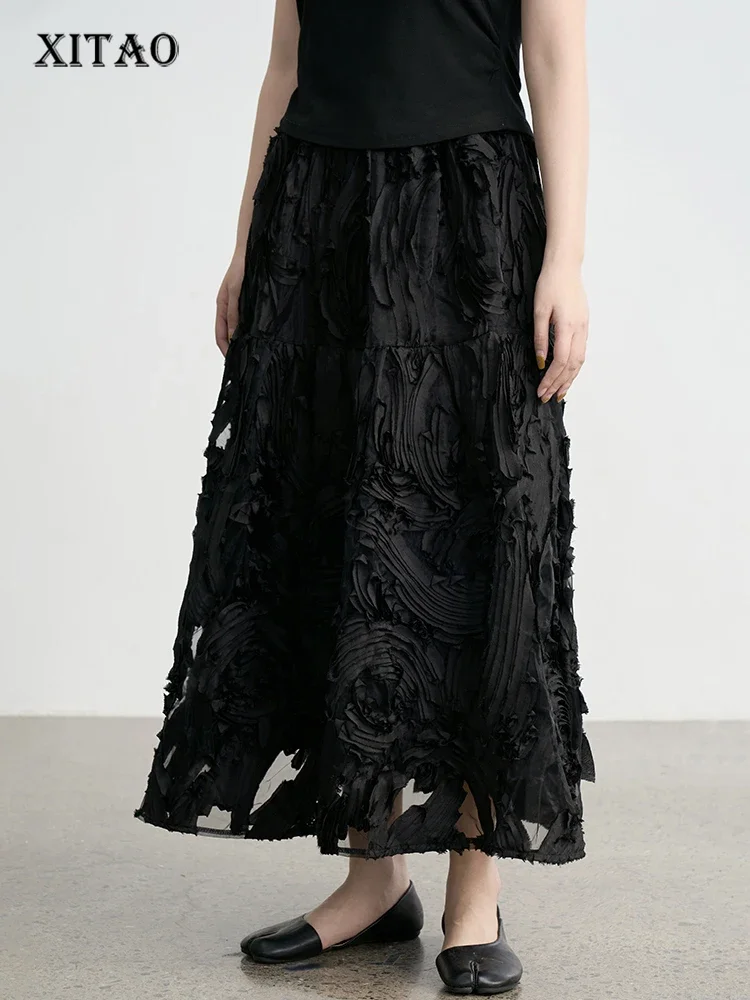 XITAO 여성용 느슨한 불규칙 폴드 스커트, 패치워크, 심플한 슬리밍, 신축성 허리 스커트, 캐주얼 패션, 여름 신상, ZY8737