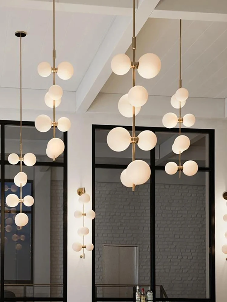 Bubble Ball Glass Chandelier Gold Hanging Pendant Light Fixture for Bedroom Restaurant Lustre Foyer High Ceiling Ideal Decor