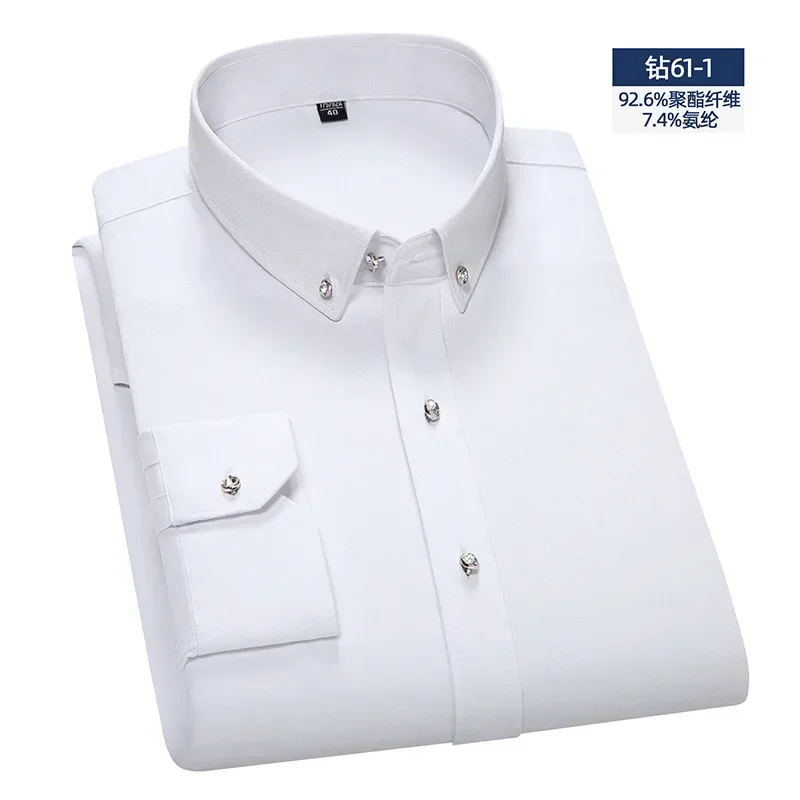 Men\'s shirt ironless and wrinkle resistant elastic formal wear men\'s business casual work wear long sleeved pocket less shirt