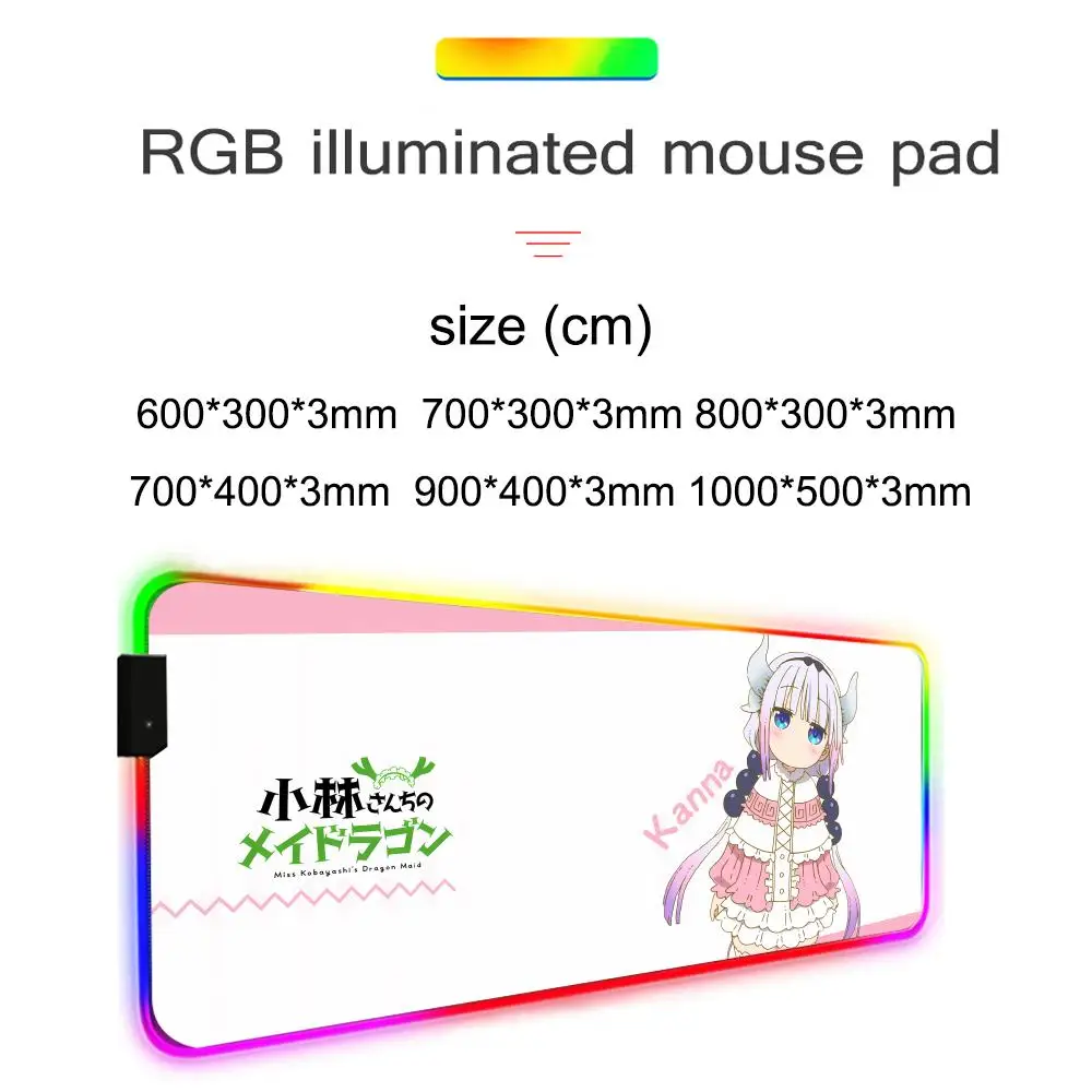 Podkładka pod mysz Kanna Kamui Miss Kobayashi Dragon Maid Gamer RGB Mata na biurko Podświetlana LED Mata pod mysz Duża podkładka pod mysz z podświetleniem