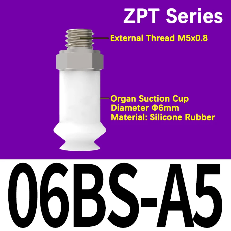 ZPT Series ZPT08BS ZPT10BS Internal Thread White Silicon Rubber Vacuum Suction Cup Industrial Manipulator Suction Pneumatic