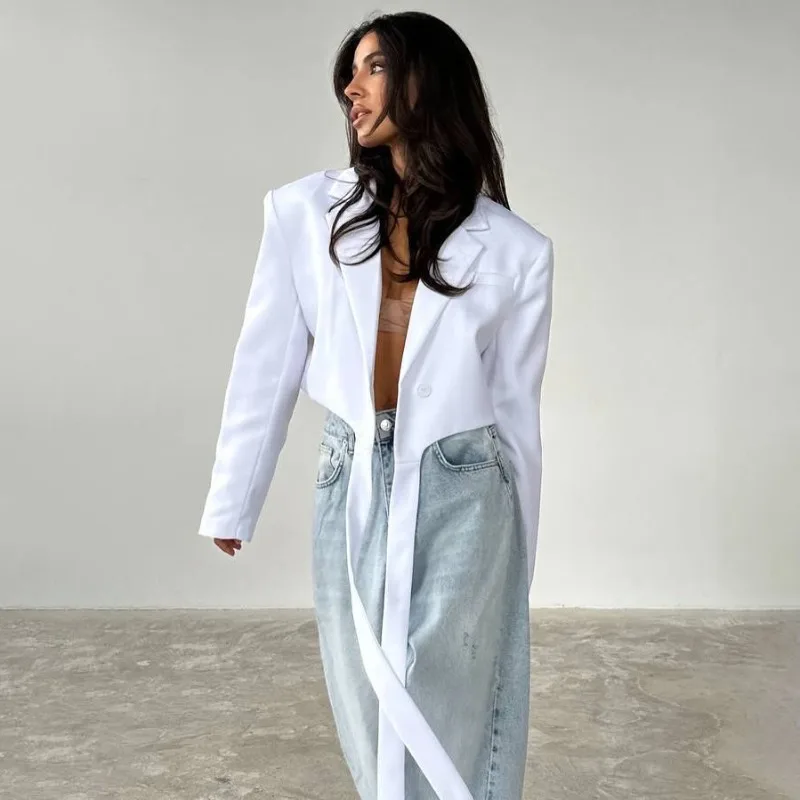 Jaqueta feminina de fita fluida de alta qualidade, novo estilo feminino, cor sólida, top simples e versátil, feminino