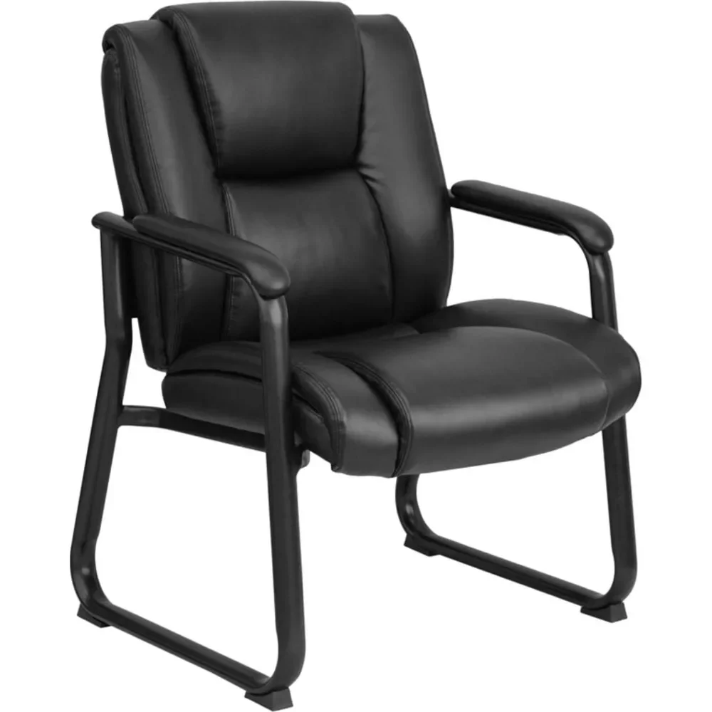 

LeatherSoft Executive Reception Chair with Padded Armrests and Sled Base,Upholstered Side Chair for Living Room or Office, Black