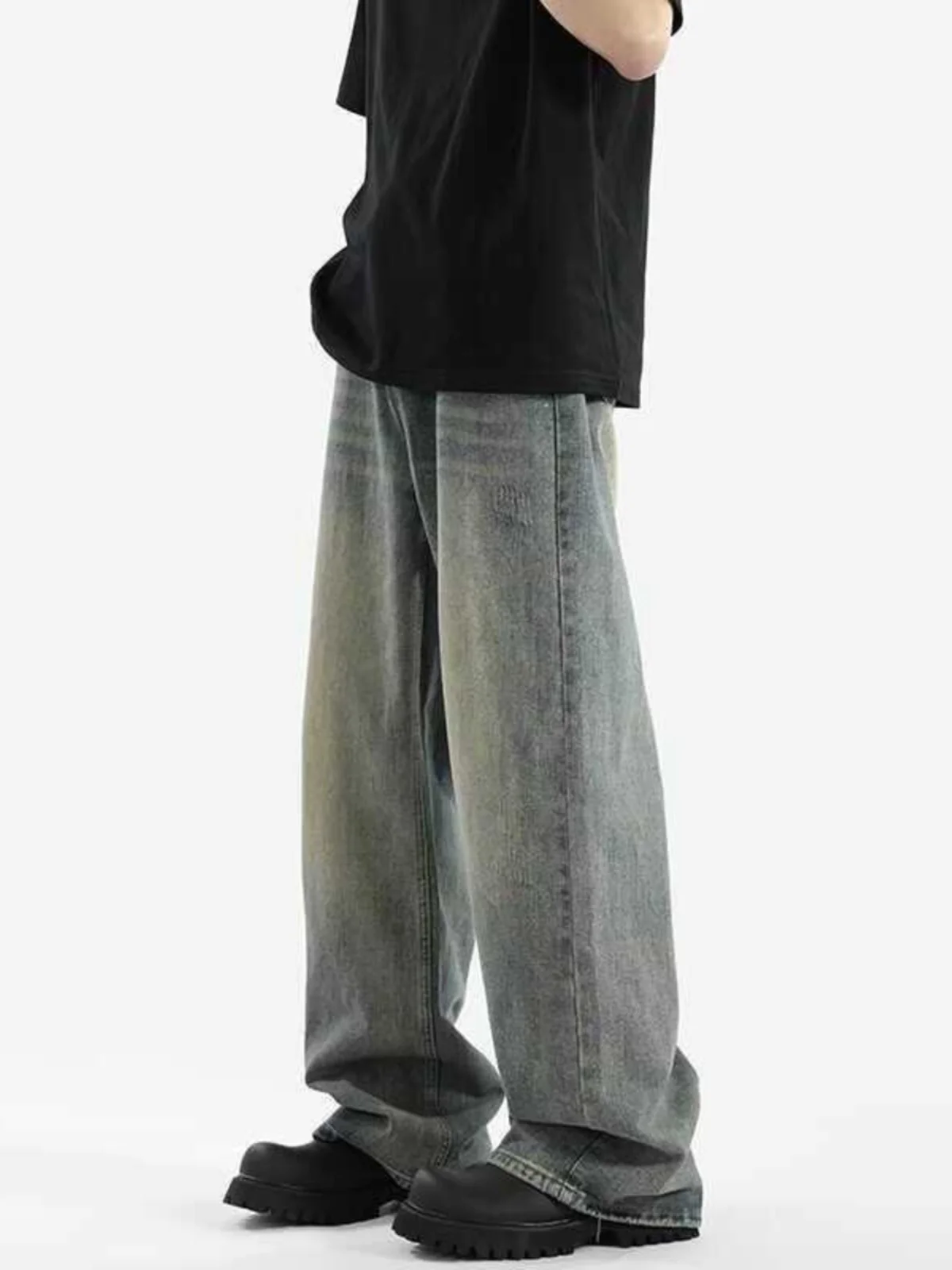 American Sle Retro Waed Men's Denim Pants Spring Autumn New Trendy Brand Casual Loose Long Trousers for Teenagers