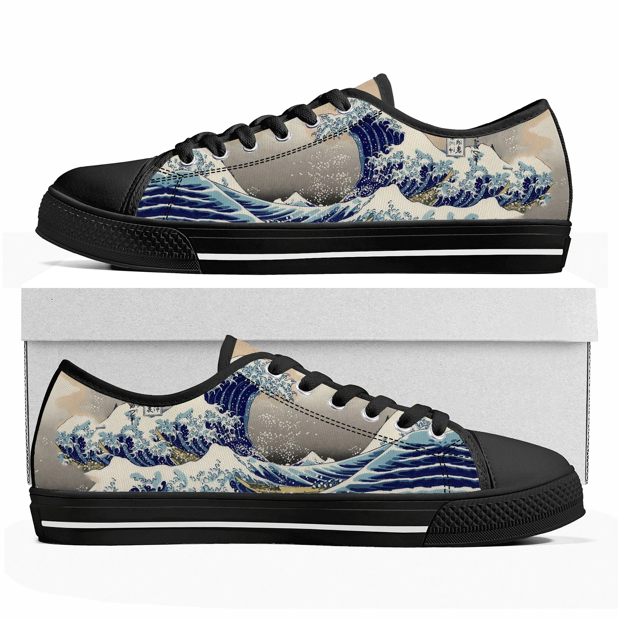 The Great Wave off Kanagawa Printmake Low Top Sneakers Mens Womens Teenager High Quality Canvas Sneaker Couple Shoes Custom Shoe