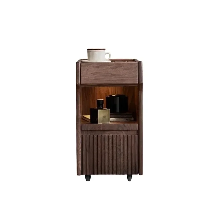 

Super narrow bedside table bedroom, small modern simple storage cabinet mini, black walnut solid wood, smart bedside table