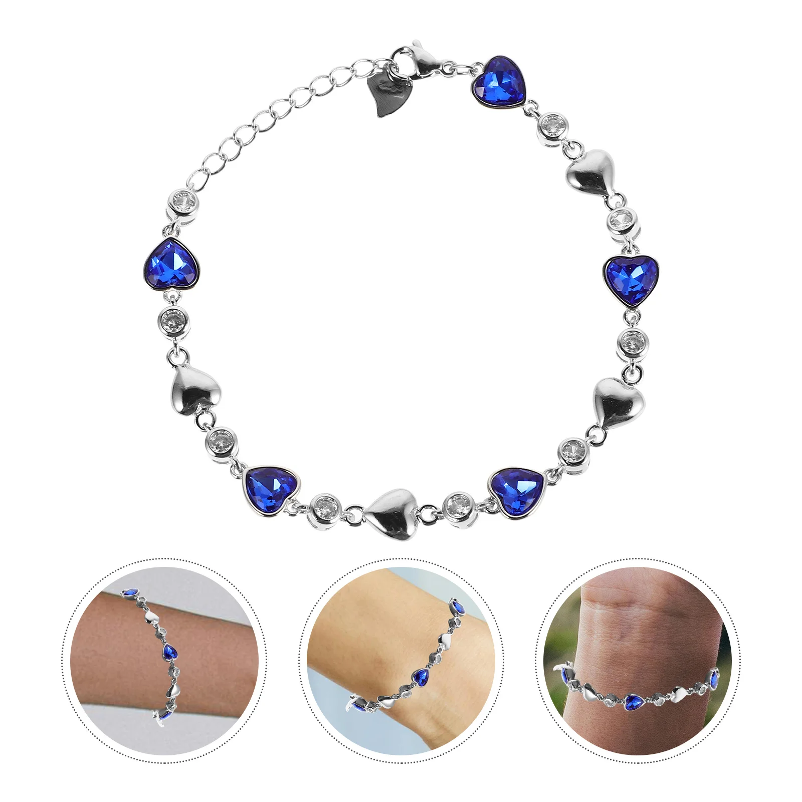 

Blue Crystal Heart Sterling Silver Bracelet for Women Elegant Valentine Day Love Jewelry Bracelets for Girls Heart Bracelets