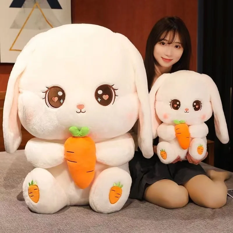 Large 80cm Kawaii Cute Rabbit Holding Carrot Stuffed Animal Bunny Stuffed Animal Pillow Children's Birthday Gift Christmas Gifts