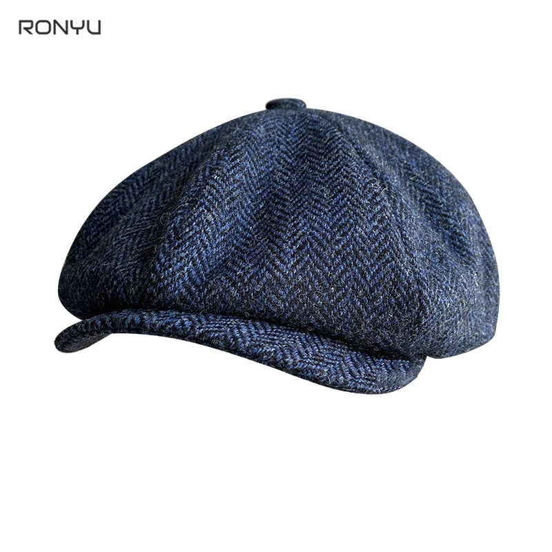 Men\'s Brand Winter High Quality Wool Newsboy Hats Herringbone Octagon Cap Royal Blue Women Gatsby Flat Hat BJM18