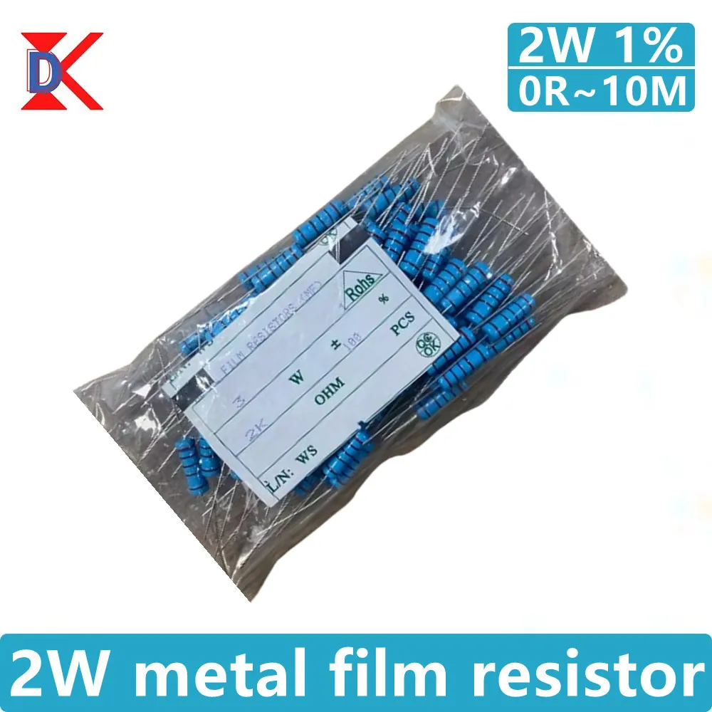 50Pcs 2W Metal Film Resistors 1R 2R 36R 470K 51R 820R 75K 1.5K 3K 100K 1R~2.2M Five Color Ring Precision 1% Electronic Resistor