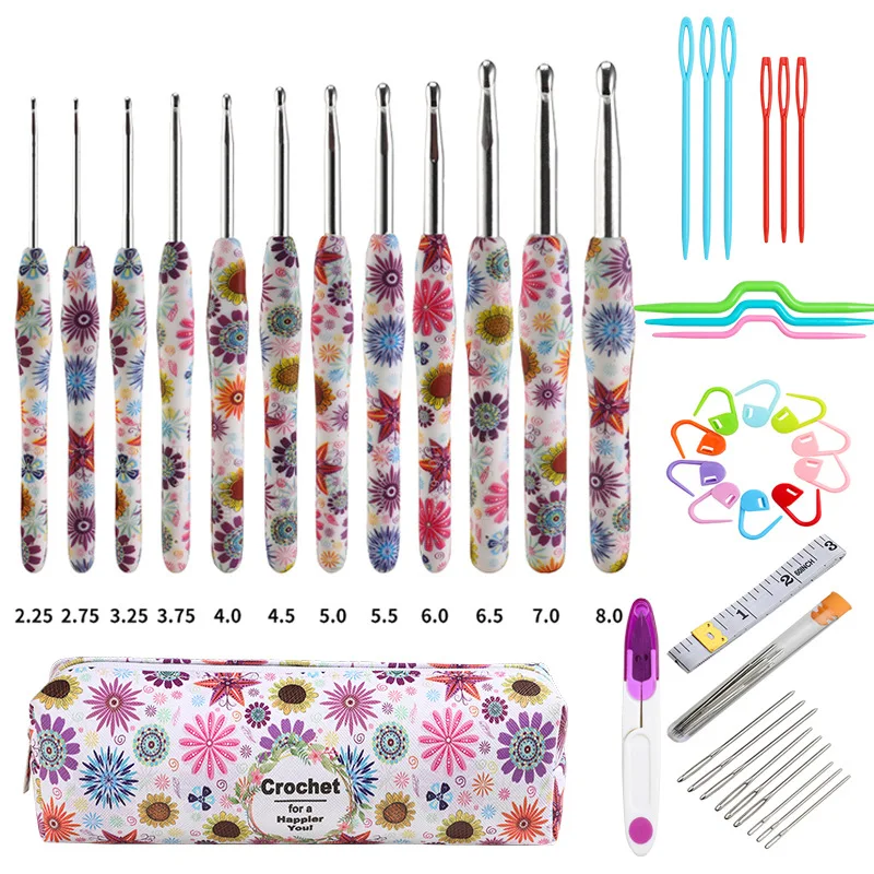 Soft Handle Crochet Hook Set Wool Yarn Compilation Tools Sweater NeedleWith Bag Ergonomic Knitting Crochet Set