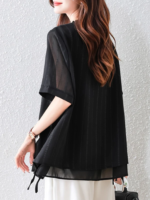 패셔너블한 안티에이징 루즈핏 플러스 사이즈 블라 티셔츠 여성용 여름 2025 캐주얼 라운드 넥 탑