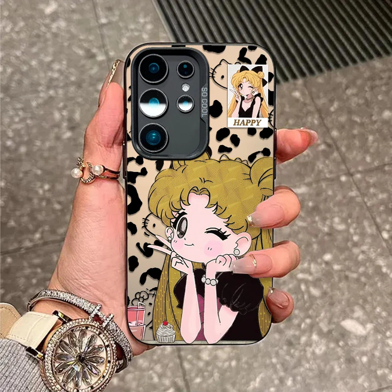 

Luxury Leopard Print Cartoon Girl Case For Samsung Galaxy S25 S24 S23 Ultra S22 S21 FE Plus A54 A53 A55 A33 A34 A35 A16 PC Cover