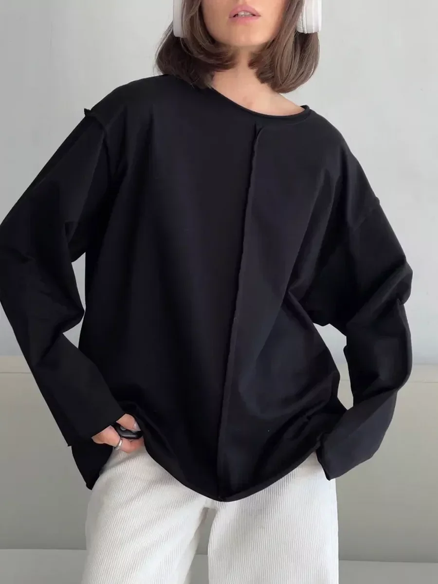 

Весенние женские повседневные футболки из плотного хлопка, базовые, с длинными рукавами, свободные, вязаные, мягкие, нижняя одежда 2026