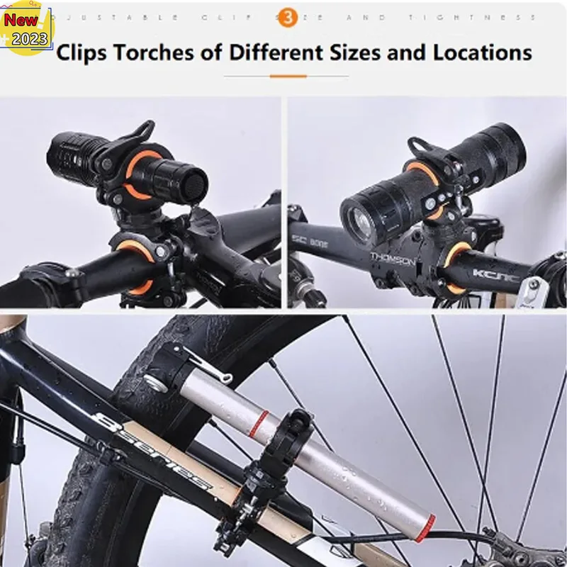 2023 Bicycle Light Bracket Bike Lamp Holder LED Torch Headlight Pump Stand Quick Release Mount 360 Degree Rotatable