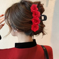 AWAYTR 1Pcs Rose Flower Hairpin Women Hair Claw Bridal Wedding Party Hair Clips Rose Artificial Flower Hair Accessories Girls