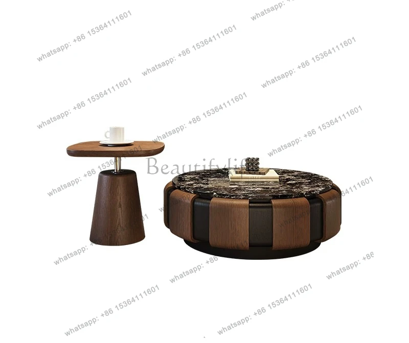 

Light luxury natural marble coffee table round bright galaxy luxury stone high-end design side table