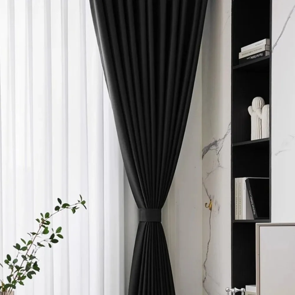 ستائر مخملية سوداء على الطراز الأمريكي مقاومة للضوء بالكامل ومضادة للشمس وغرفة النوم وغرفة المعيشة ستائر عصرية جديدة من القماش المخملي مخصصة #6