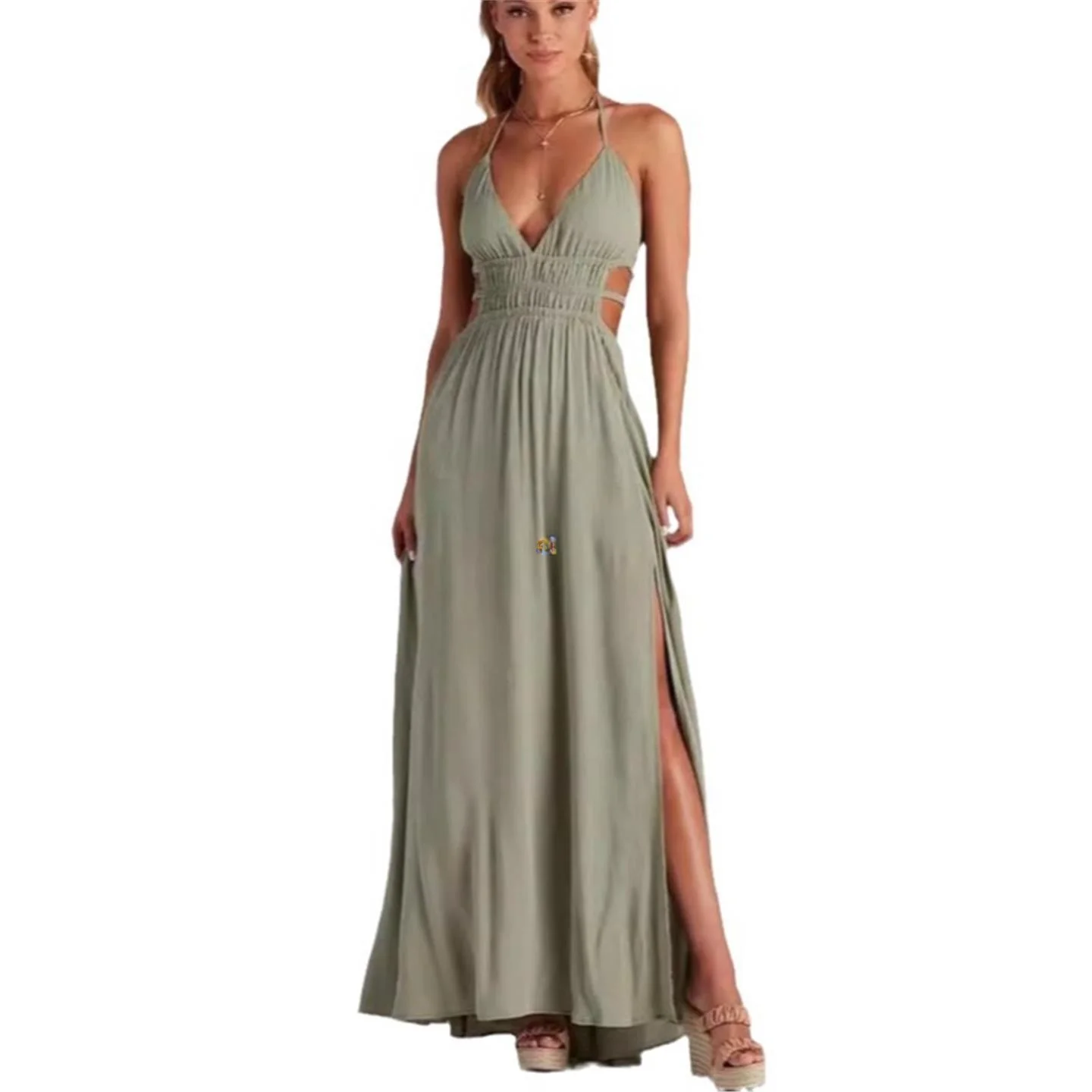 Ele décontracté longue bretelles Dr été trajet fendu fée jupe Sle pas de marque taille moyenne pas de Sve t-shirt fibre d'acétate