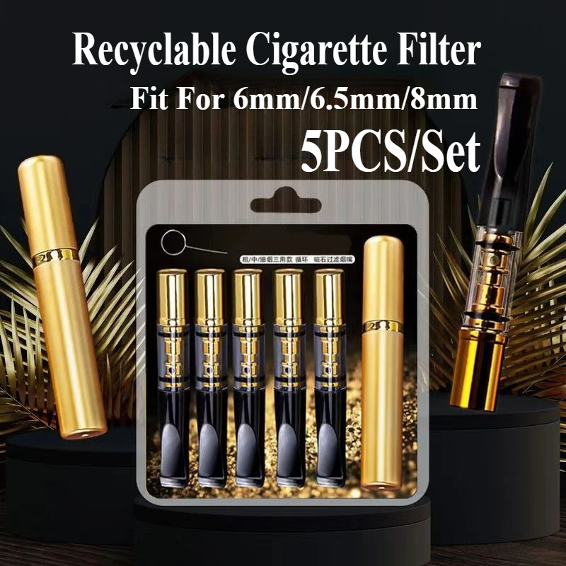 5PCS/Set MB175 High Efficiency Tar Filtration Cigarette filter For 6mm 8mm Recyclable Smoking filters Portable Cigarette Holder