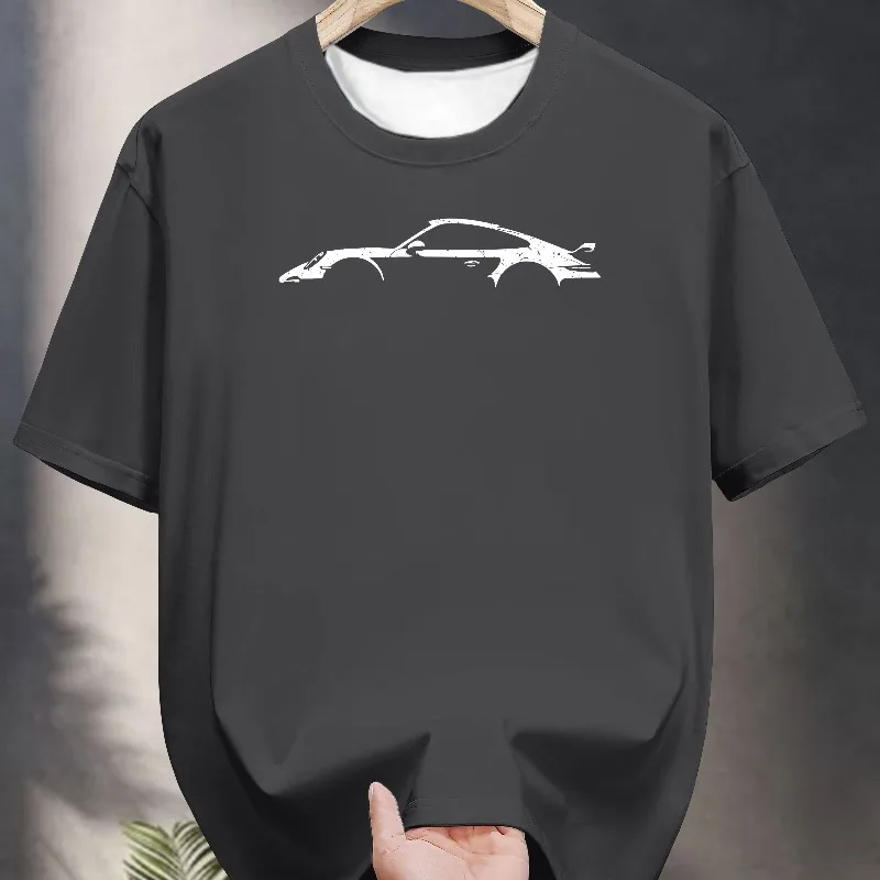 

White Car Pattern 3D Printed Round Neck Short Sleeved Fashionable Casual Loose Breathable Quick Drying Daily T-shirt Top