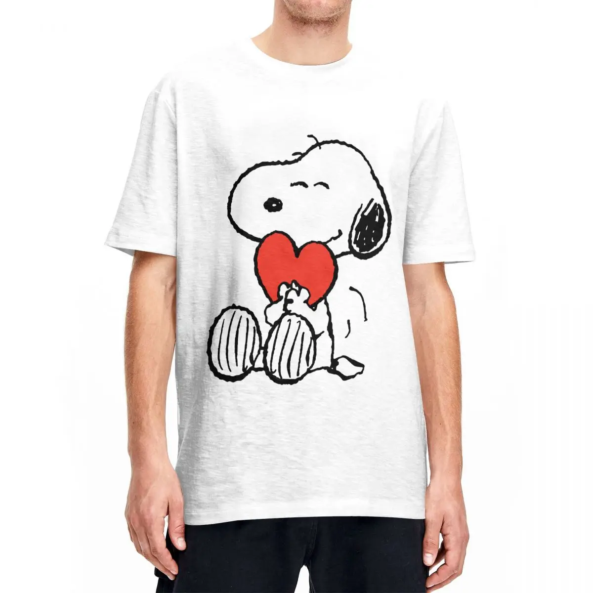 Men Women's T-Shirt Peanuts Valentine's Day Snoopy Heart Hipster Pure Cotton Tee Shirt Short Sleeve T Shirts Round Neck Tops