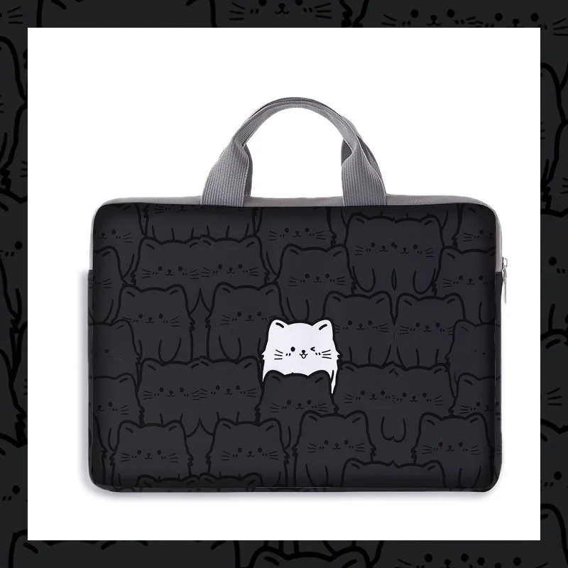 1-piece set, cat patterned laptop bag, briefcase, suitable for 14 inch laptops, fixed laptop bag