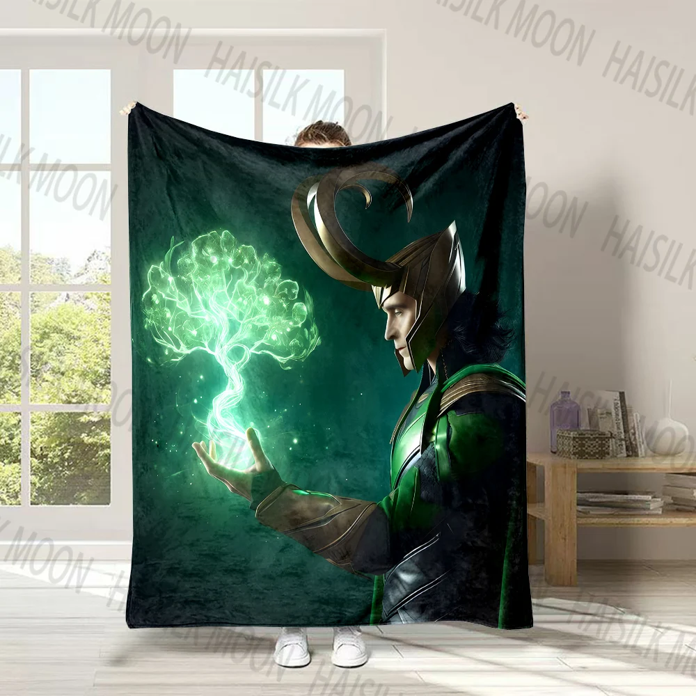 Marvel Movie Loki Print Blanket Warm Soft Fluffy Throw Kids Adult Sofa Bed Break Blanket for Travel Camping Picnic Car Office