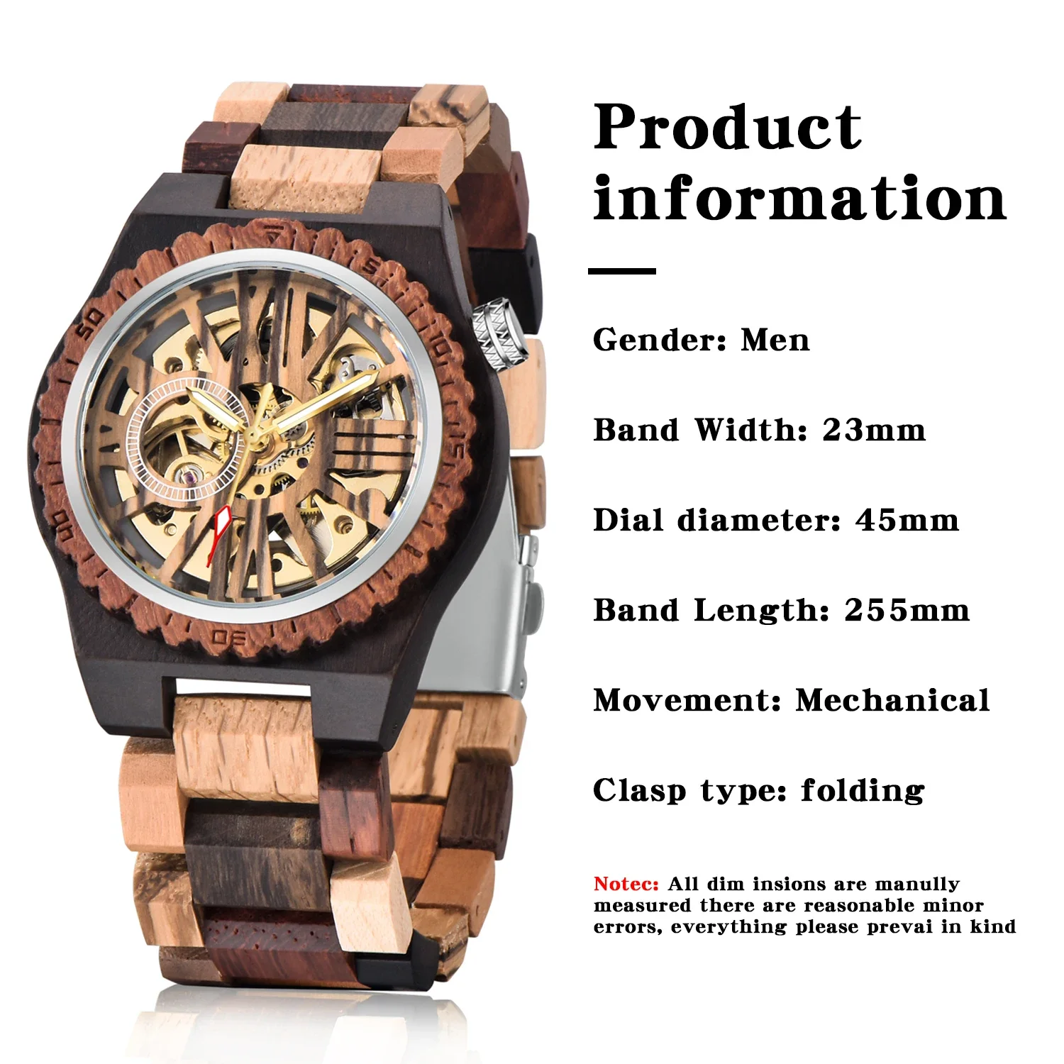 NEW Color Blocked Roman Numerals Men's Automatic Mechanical Hand Wind Watch Casual Fashion Trend Accessories Men's Wooden Watch