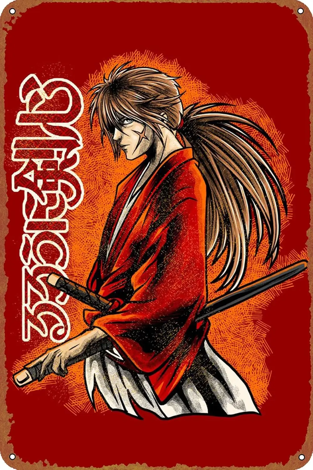 Kenshin Himura Anime Anime Poster Tin Metal Sign Vintage Wall Plaque Decor 8x12 Inch