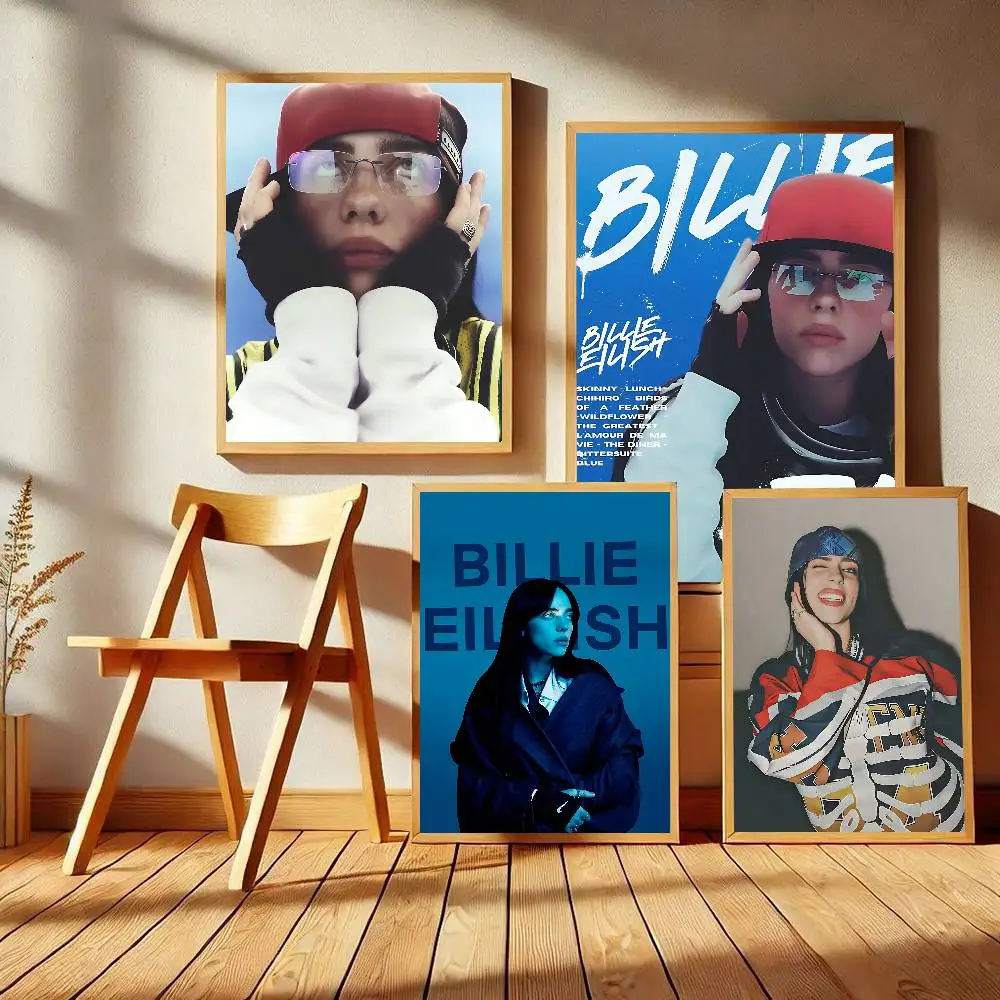 Singer B-BillieS E-EilishS Vintage Posters Sticky Whitepaper Sticker DIY Room Bar Cafe Room Wall Decor