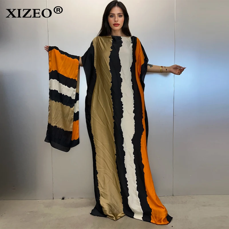 

XIZEO muslim african dresses for woman dubai abaya Crew Neck Wave dot print Kaftan Dress, Elegant Maxi Length Dress, maxi dress