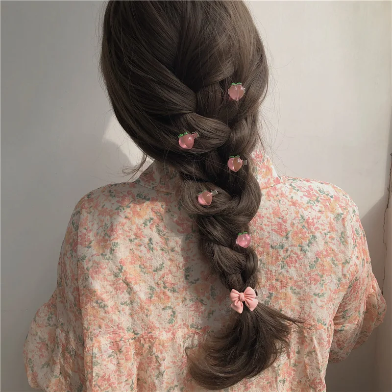 5Pcs New Small Bow Hairpins Cute Peach Rose Headwear Hair Accessories Girl Side Bangs Clip Sweet Hair Clips Headdress Jewelry