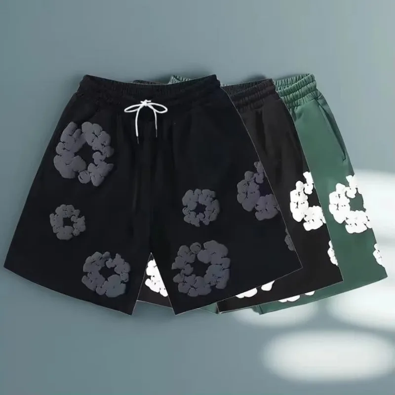 

Trendy Beach Moto Riding Shorts for Men and Women, American Flower Pattern Breathable Quick Drying Shorts 3D Printed Shorts
