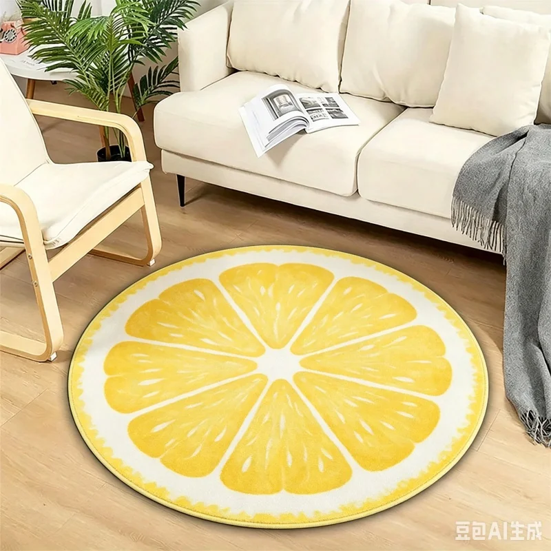 Newest Fresh Orange Slice Fruit Round Rug Non Slip Bright Kitchen Bedroom Floor Carpet