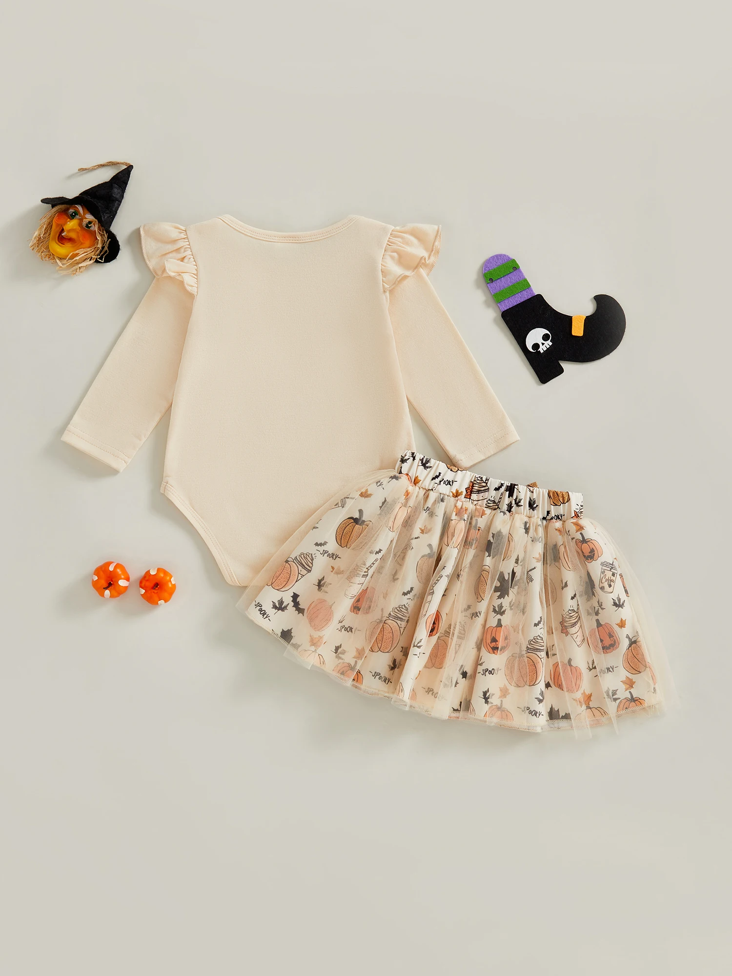 

Toddler Girl Halloween Costume Ghost Print Long Sleeve Top and Tutu Skirt Set with Headband and Leg Warmers for 2-4 Years