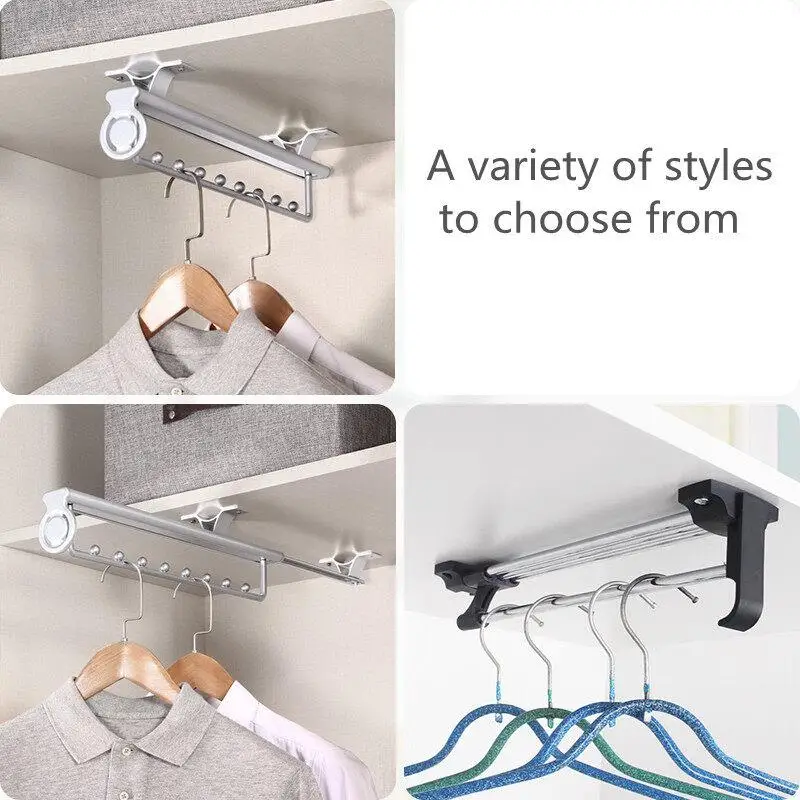 Wardrobe Clothes Rail Retractable Cabinet Inner Clothes Rack Top-Mounted Telescopic Push-Pull Hanging Rod Hardware Accessories