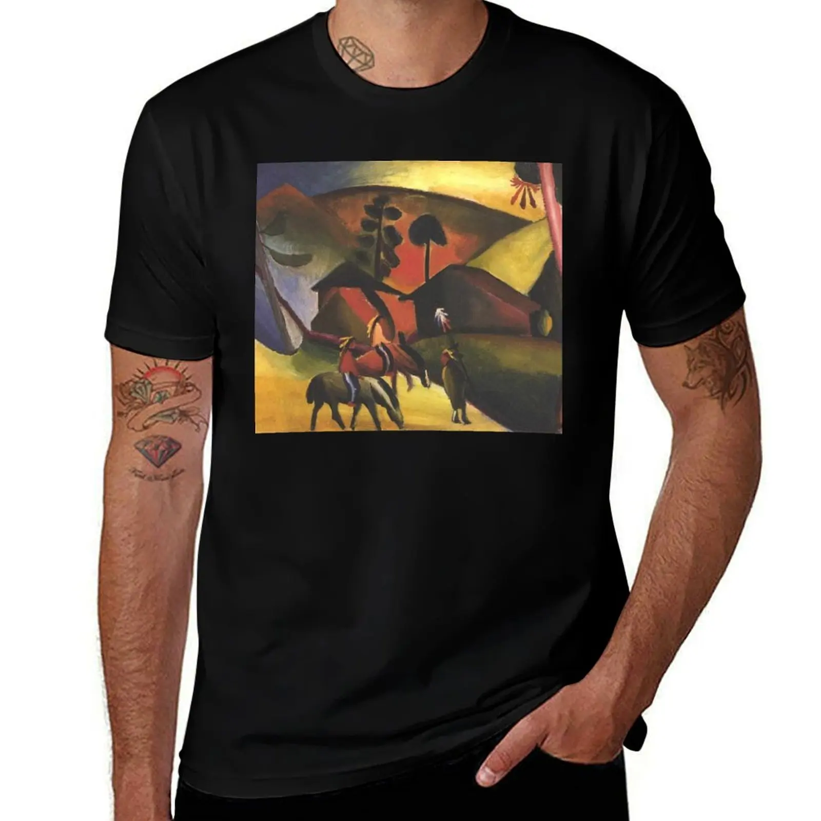 

Vintage August Macke Macke Native Americans on Horse 1914 T-Shirt t shirts cotton 100% t shirts designer T-Shirt