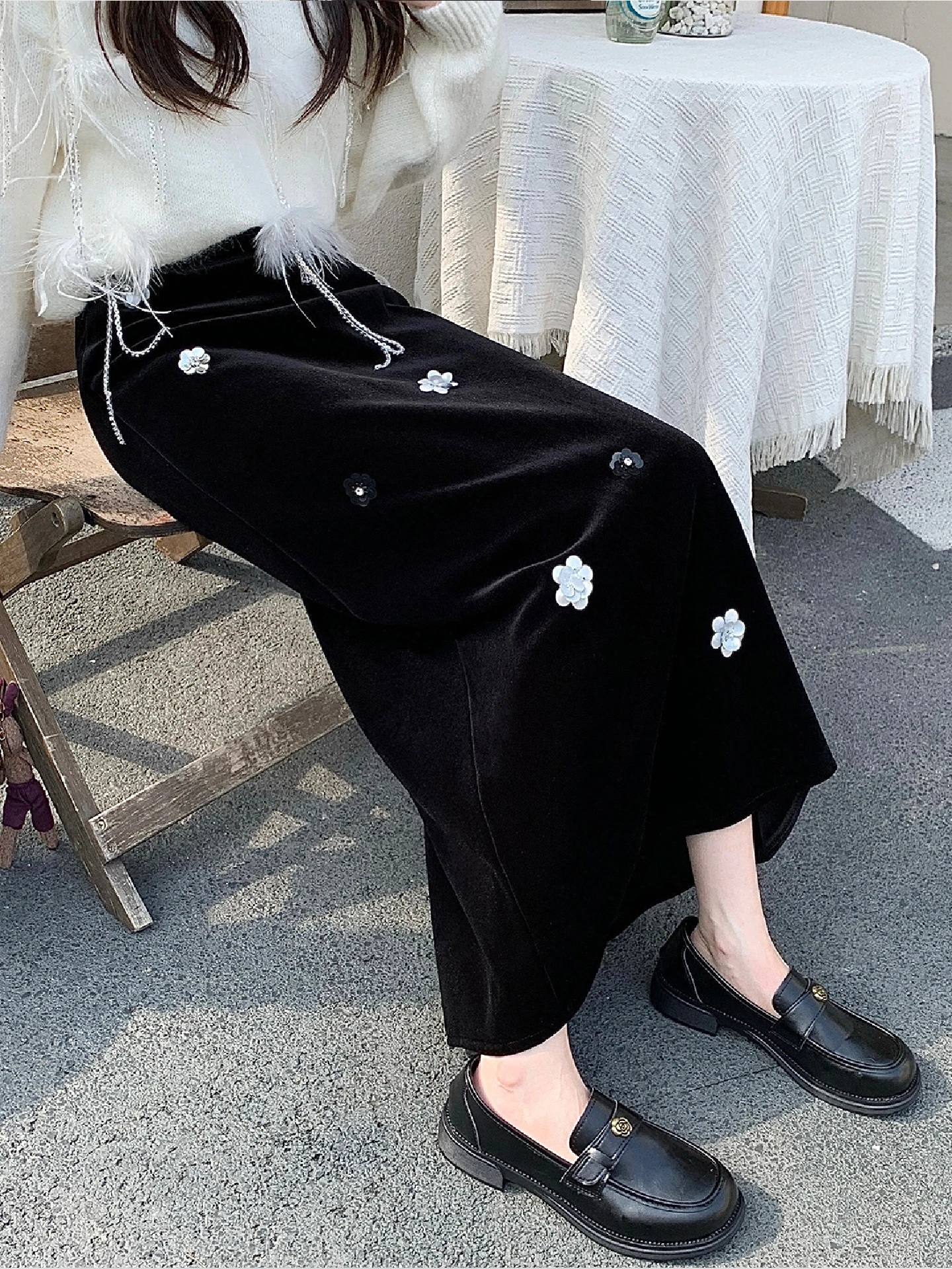 

Женская юбка Ele ручной работы с бисером, модная осенне-зимняя прямая юбка с высокой талией, бархатная, с разрезом, облегающая