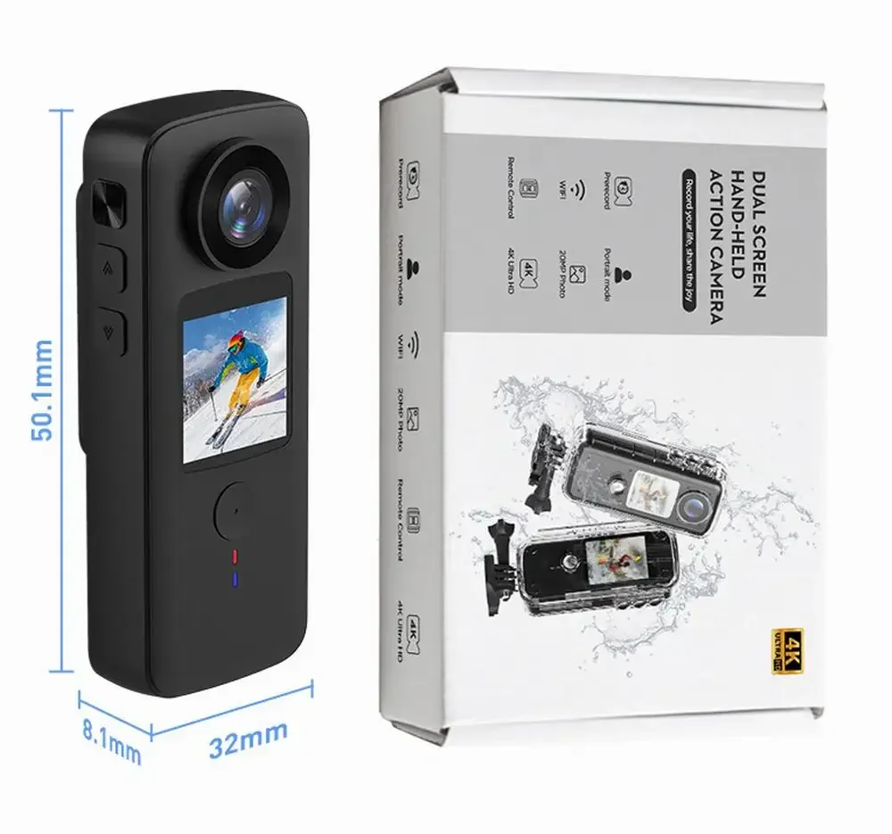 Action Camera 30M Waterproof Diving 4K Dual Screen Outdoor Sports Camera Video Recorder IPS Touch Screen DV WiFi Mini Cam