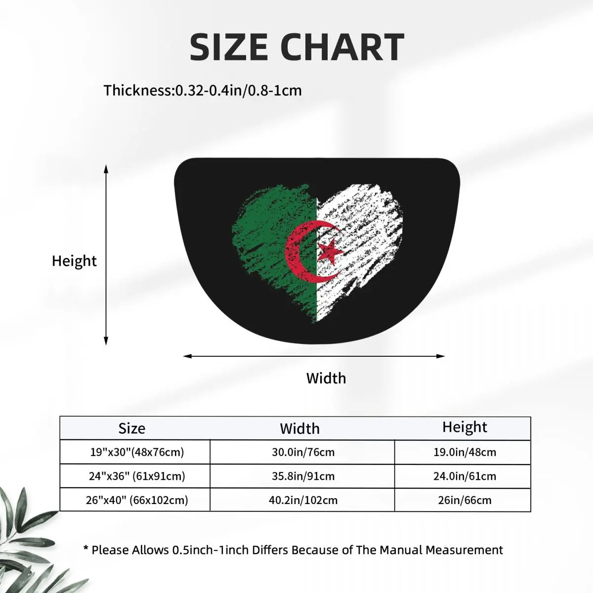 Scribble I Love Algeria Flag Soft Flannel Half Round Doormat Non Slip Bathroom Mat Absorbent Floor Carpet for Laundry Room
