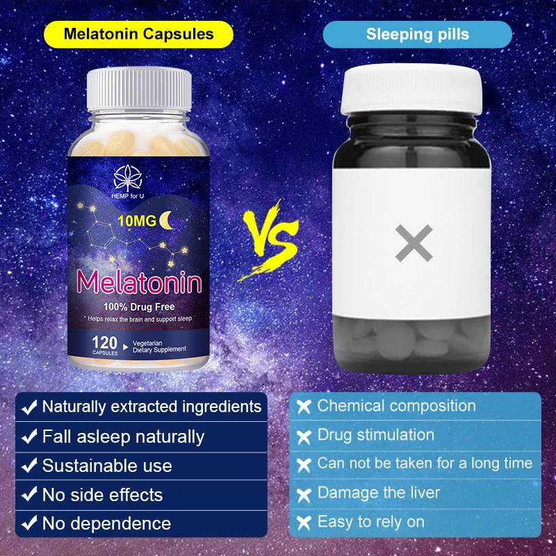 10MG Powerful Melatonin Capsules Anti Stress Help Deep Sleep Aid Insomnia and Improve Sleep Quality Middle aged and elderly