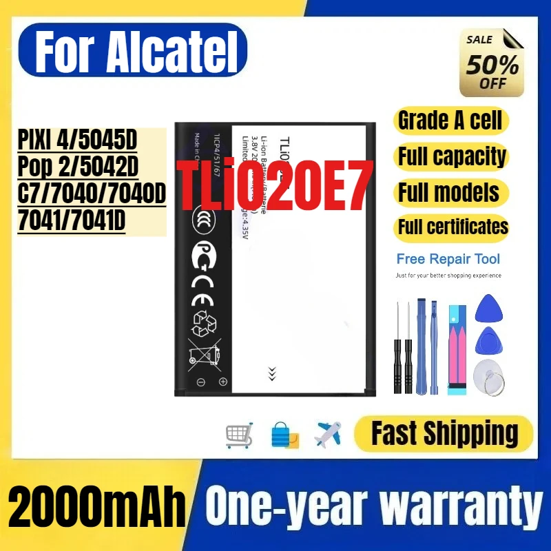 

Аккумулятор TLi020E7 для Alcatel PIXI 4/5045D/Pop 2/5042D/C7/7040/7040D/7041/7041D, сменная батарея для мобильного телефона, элементы класса А