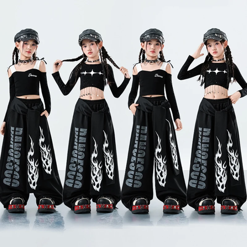 2025 ملابس رقص الجاز الفتيات الأسود Kpop عرض الرقص الزي المحاصيل الأعلى خلط السراويل الهيب هوب شارع الرقص أداء ارتداء VDL4654 #1